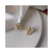 (店+)「耳夾專區」夾式耳環 ND09 蚊香盤無痛耳夾 精緻款 珍珠水鑽花束夾式耳環 鍍18K金 花束耳夾