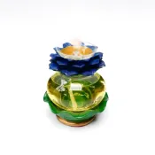 (店+)【台灣聖力達】小蓮花內襯油燈組-深藍（共十色）附中綠葉底座 供燈2天 300ml
