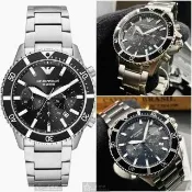 【EMPORIO ARMANI】手錶型號AR00014黑色錶面黑42mm錶殼銀色精鋼錶帶款