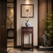 (店+)【香川家居】高雄展示廳《106高 四方一抽 高花台 》雞翅木 金雞座 玄關架 晶洞架 招財 鹽燈 財位48*48*106