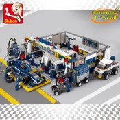 【優選】小魯班積木 0356 F1賽車維修站益智拼裝兒童玩具禮物