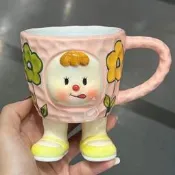 台灣現貨陶瓷杯 水杯 馬克杯小眾設計多多妹可愛高顏值早餐牛奶咖啡馬克水杯禮物腳杯屁桃水杯