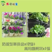 【花園城堡】花牆網組合(防風型單掛盆x12個+萬用鐵網架x1個) 綠牆 生態牆 花牆 花柱 植生牆 古銅色鐵網架