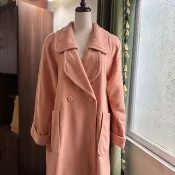 粉橘色喀什米爾混西服翻領混傘狀古著大衣日本製