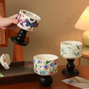 臺灣精選 復古甜品杯家用布丁杯高顏值陶瓷杯子冰淇淋杯創意高腳蠟燭杯燭臺 【台南發貨 可開發票】