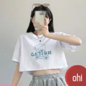 【ohi】短袖 短款 t恤 印花 短袖T恤 短T 夏季新款 韓版上衣 女生衣著女短T短袖上衣 GTM1133