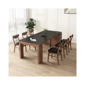 (店+)意式伸縮折疊餐桌巖闆火燒石實木餐椅組閤客廳小戶型新款