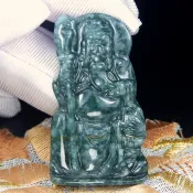 珍珠林~超低優惠~天然A貨油青種翠玉關聖帝君(關公)玉珮.掛件~#563