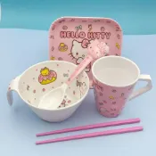 【爆款】🔥🌟優選好物🌟 兒童碗餐具套裝凱蒂貓碗幼兒 碗防摔耐高溫密胺無毒喫飯碗家用防燙碗學習碗寶寶餐具【夢夢旗艦店