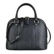 【GUCCI 古馳】GUCCI GUCCISSIMA經典LOGO拉鍊雙G壓紋牛皮手提斜背貝殼包(黑)
