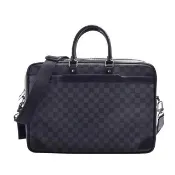 【Louis Vuitton 路易威登】N41123 經典棋盤格紋Damier Ebene帆布拉鍊手提公事包/電腦包(大號-黑灰)