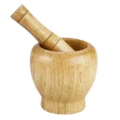 ALL SPLENDID 木臼 中號(11*11CM) 木杵 搗藥器 杵臼 研磨器 木質臼 (買就送304不鏽鋼手握式壓蒜器三件組(含小刷子、剝蒜桶)
