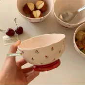 居家優品🥇復古紅小碎花陶瓷碗ins風法式田園高顏值碗盤米飯碗釉下彩吃飯碗3JN58