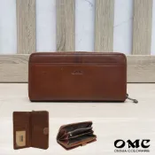 【OMC】NG福利品-展示品-許多指甲印-原廠價4600-義大利植鞣革舌扣拉鍊包牛皮長夾(棕色)