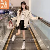 3-14歲 女童秋季外套 兒童學院風棒球服外套 中大童時尚字母拼色運動棒球服外套 女孩海軍領休閒夾克上衣 Y