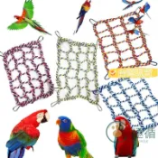 【天然棉繩編織】鸚鵡彩色攀爬網 鳥玩具 倉鼠松鼠吊床網 toy 鸚鵡玩具