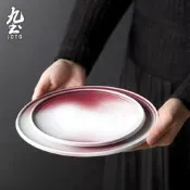 【小新茶具】九土日式手工圓形西餐盤牛排盤平盤冷菜盤碟子創意餐廳家用陶瓷盤
