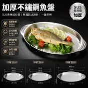 台灣出貨✨ 加厚不鏽鋼魚盤 雙耳橢圓魚盤 清蒸鱸魚碟 商用餐飲燒烤盤 大中小尺寸可選