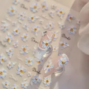 台灣出貨💅波斯菊美甲貼紙 立體花朵指甲貼 刺繡大波斯菊圖案 小清新春野花菊 浮雕花卉美甲貼 指甲彩繪貼紙 美甲裝飾貼