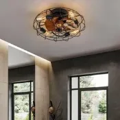 【快速出貨 免運】鐵藝風扇燈臥室美式吸頂吊扇燈壹體餐廳復古遙控風扇燈工業風隱形