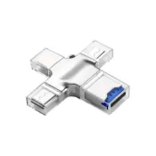 (店+)四合一鋁合金讀卡機 OTG多功能 蘋果+Type-C+MicroUSB+USB接頭+TF插槽 即插即用 小巧便攜