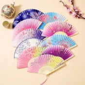 【台灣現貨⚡隔日到貨】扇子 手扇 古風 絹布 折扇古風扇宮扇舞扇漢服古裝舞蹈扇團扇旗袍日式客製古典扇 中國風白花喜蝶折疊