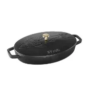 【STAUB】魚造型浮雕橢圓琺瑯鑄鐵鍋煎烤盤33cm-黑色/2.8L(德國雙人牌集團官方直營)