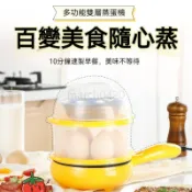 迷你蒸煎蛋兩用器 110V蒸蛋器 多功能雙層蒸蛋機 家用小型蒸煮鍋 自動斷電防乾燒 不沾煎盤煎蛋器 家用宿舍蒸煮機