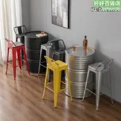 (可開發票/報價單）【精選】新款工業風高腳椅汽油桶鐵藝裝飾大鐵桶酒吧復古風吧檯桌椅組合