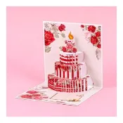 【Paper Play】生日卡片-3D立體玫瑰生日蛋糕紙雕卡片 祝福卡 生日卡片(紙雕卡片 祝福卡 生日卡片)