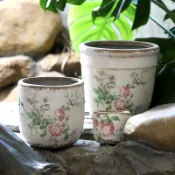 協貿國際日用品生活1館 創意復古做舊粉色玫瑰陶瓷花盆園藝花卉綠植多肉北歐現代花園擺設