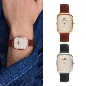 【Daniel Wellington】Marlon 32x36 30mm 復古織紋真皮皮革方錶(兩色任選)