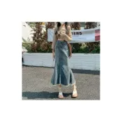 (店+)免稅免運｜hc精選 女裝中長款高級百搭魚尾裙2026小個子顯高高腰牛仔半身裙復古藍色