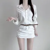 🇰🇷Korea韓國連線·正韓 翻領襯衫短洋裝 連身裙 連身洋裝 襯衫洋裝 腰帶洋裝 長袖洋裝 氣質洋裝 韓國代購 女裝