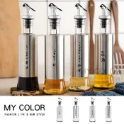 Mycolor 油瓶 玻璃油瓶 調料瓶 油壺 醬油瓶 酒瓶 玻璃瓶 醬料罐 調味料瓶 歐式 印字 不銹鋼 廚房 防漏 醋醬 貼牌 油罐 廚房 醋壺 不鏽鋼 玻璃油瓶(300ml)♚MY COLOR♚【P507】