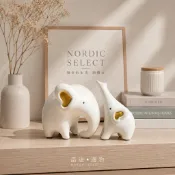 ［諾迪•選物］台灣現貨《相遇・象遇Lucky Elephant｜北歐金耳大象擺件》奶油白樹脂大象擺件 居家質感擺飾