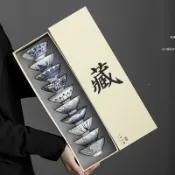 百家樂百貨市場 青花瓷茶杯10只套裝陶瓷功夫小茶杯單杯隨手禮茶盞復古品茗斗笠杯
