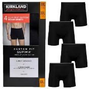 【Kirkland Signature 科克蘭】4件組 男內褲 平口褲 男性平口褲(彈性內褲 棉內褲 透氣 快乾 XXL 大尺碼)