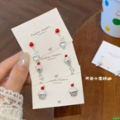耳釘 耳針 抗過敏耳環 耳墜 趣味甜品草莓蛋糕冰淇淋耳釘女銀針甜美少女心卡哇伊可愛學生耳飾 -雙祥