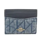 【COACH】經典LOGO牛仔布菱格紋信用卡夾名片夾(藍)