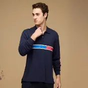 【NAUTICA】官方旗艦 男裝  雙色拼接色塊長袖POLO衫(深藍色)