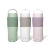 【AURA 艾樂】隨行提手真陶瓷保溫杯525ml(無塗層保溫瓶)