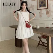 IELGY 韓系白色洋裝氣質裙子小個子寬鬆花苞短裙