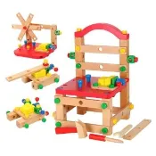 【孩子國】多功能木製螺絲拆裝工具椅/魯班椅/螺母組裝玩具