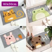 【新錸家居】升級長短絨★可愛動物植絨腳踏吸水地墊50x80cm(浴室防滑墊 臥室地毯 貓咪兔子小熊雨蛙柴犬)