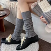 柳惠珠襪子 miu系襪套襪子女韓系百搭直條紋顯瘦腿套秋季新款針織羊毛堆堆襪