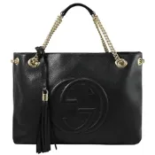 GUCCI 古馳  SOHO系列 大LOGO牛皮肩背大容量托特包(黑)