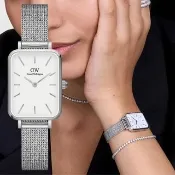 【Daniel Wellington】DW 女錶-20x26mm Quadro系列 極簡美學方形米蘭帶手錶-銀框 生日禮 送禮(DW00100438)