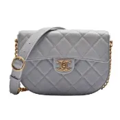 【CHANEL 香奈兒】經典仿舊雙C LOGO荔枝牛皮金鍊轉釦肩背/斜背包(大象灰AS2485C-GREY-GPN)