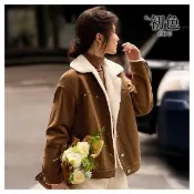 【初色】撞色口袋排釦翻領長袖寬鬆牛仔外套女外套-卡其色-16809(M-2XL可選)